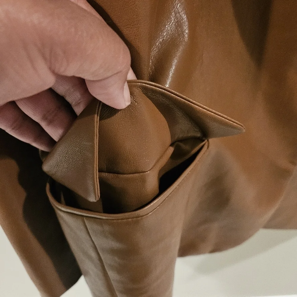 Zara Brown Faux Lether Oversized Blazer Jacket